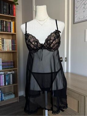 sheer black slip dress with matching panties